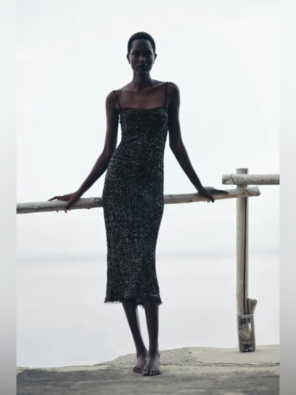 ZARA ZW Collection Sequin Slip Maxi Dress Chocolate Brown XS 8248/108